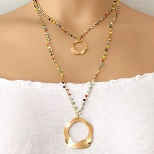 Double Lariat multicolor Necklace, gold plated